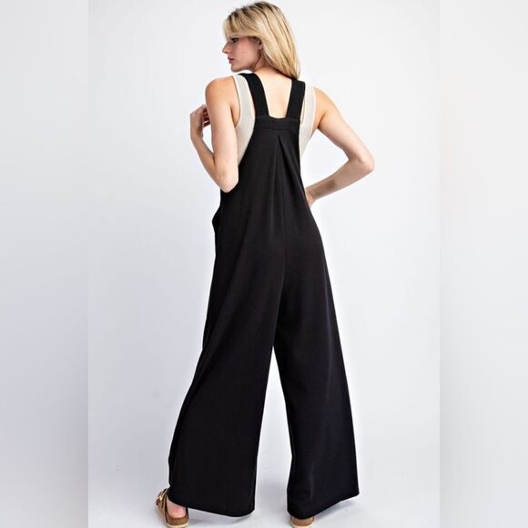 094. SLEEVELESS OVERALL WIDE LEG JUMPSUIT- BLACK - Picture 5 of 5